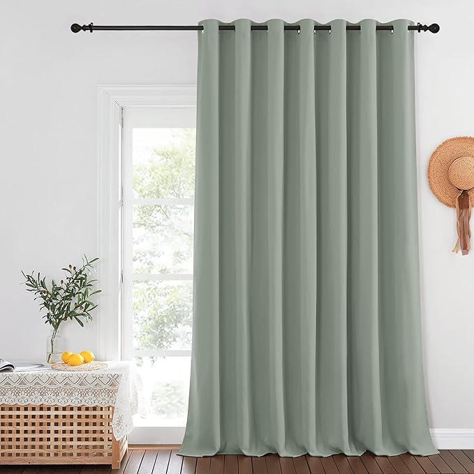 NICETOWN Sage Green Sliding Door Curtains 95 inches Long - Grommet Blackout Room Darkening French Door Sound Reducing Thermal Curtain for Living Room/Bedroom (W100 x L95, 1 Panel)