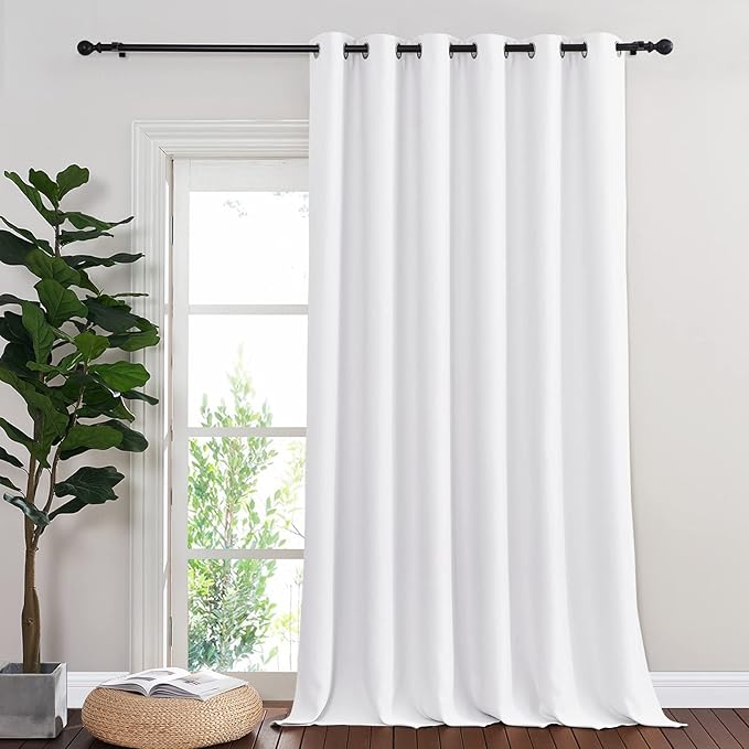 NICETOWN Sliding Door Curtain Window Treatment, Energy Smart Thermal Insulated Extra Wide Solid Blackout Curtains/Drapes for Patio Door/Porch (Pure White, 1 PC, W80 x L108)