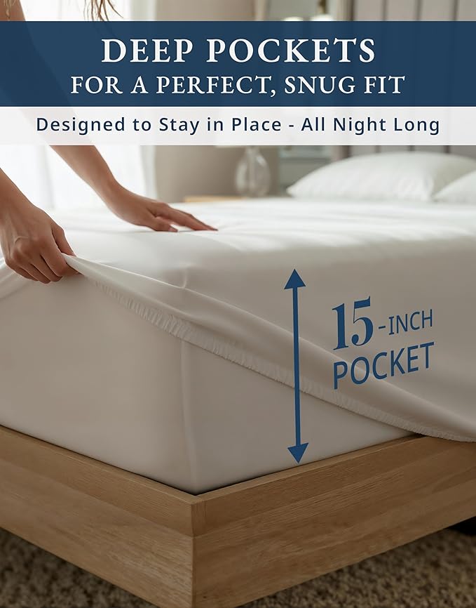 100% Egyptian Cotton Sheets King Size - 1000 Thread Count Silky Sateen King Size Sheets Set, Naturally Cooling & Breathable, Ultra-Soft Hotel Luxury Sheets with 15" Snug Fit Deep Pockets - White