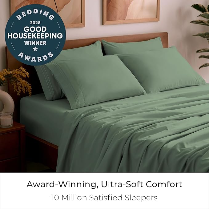 Mellanni California King Sheet Set - 6-Piece Iconic Collection Bedding, (Including 4 Pillowcases), 16-Inch Deep Pocket, Easy Care, Extra Soft, Cooling Sheets, Brushed Microfiber - Sage