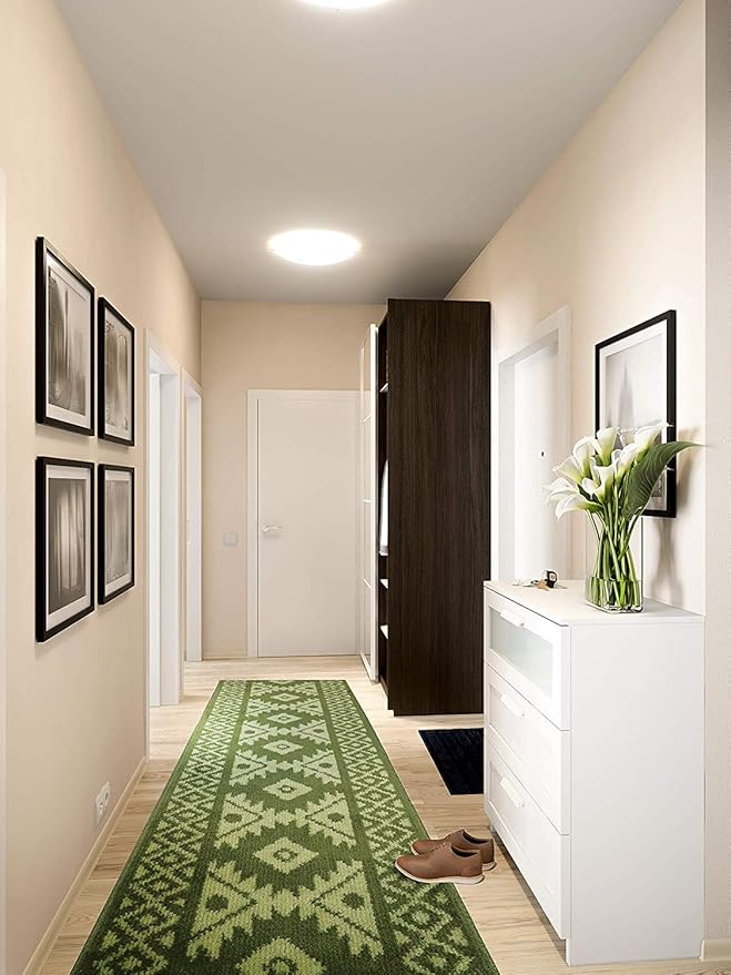 Custom Length Hallway Runner Rug,Slip Resistant,Southwestern Green, 26 Inch X 4 feet, Doormat, Sold and Priced Per Foot