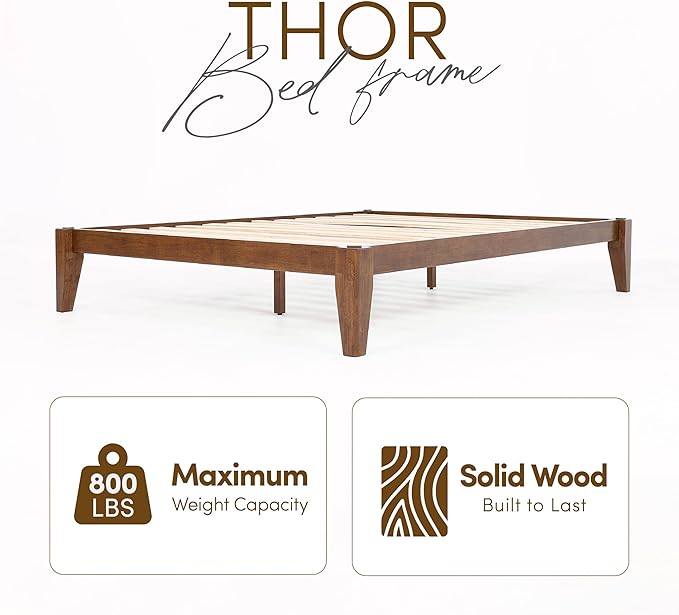 Thor Bed Frame King - Solid Wood Platform Bed - Japanese Joinery Bed Frame - Wood Slat Support - No Box Spring Needed - Easy Assembly - Minimalist & Modern Style (Walnut)