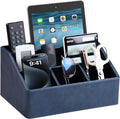 MEIBOOCH PU Leather Desk Organizer, Luxury Remote Control Holder for Home, Office Desk Accessories Table Caddy Bedside Nightstand Organizer (Dark Blue)