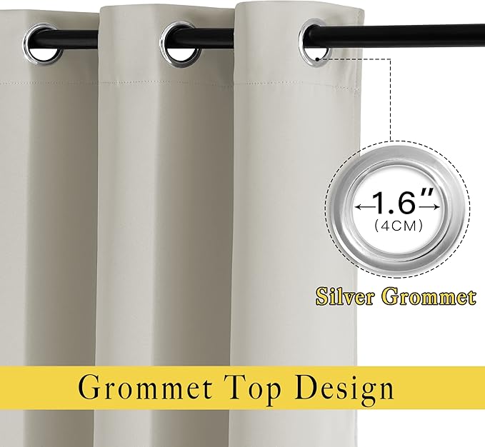NICETOWN Bedroom Blackout Curtain & Drape 95 inch Length - Thermal Insulated Solid Grommet Sound Reducing Window Drape for Living Room/Laundry, 1 Panel, Natural, W52 x L95