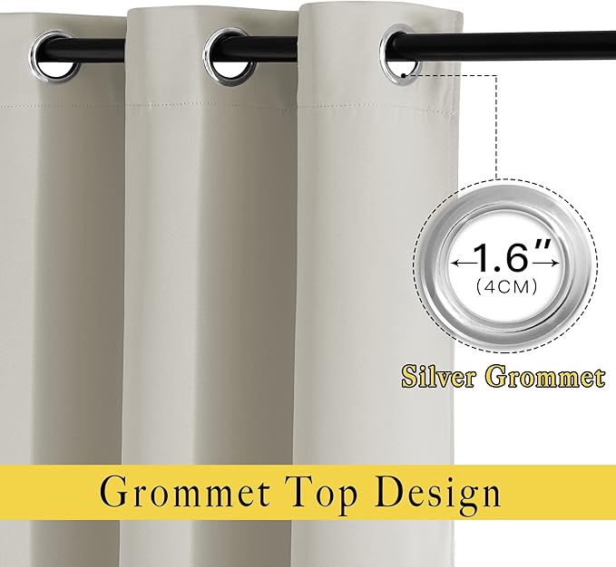 NICETOWN Room Darkening Natural Curtains 84 inches Long, Grommet Room Darkening Thermal Insulated Sound Dampening Window Treatments for Bedroom/Home Office, 2 Panels, W46 x L84