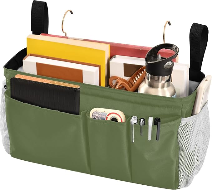 KOPIRIT Dark Cyan Bedside Caddy Storage Bag Bedside Organizer for Headboards Bunk Beds Hanging Storage Organizer 6 Pockets with Hooks for Magazine Water Bottle Holder
