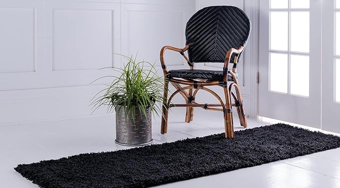 Unique Loom Solid Shag Collection Area Rug (2' 6" x 19' 8" Runner, Jet Black)
