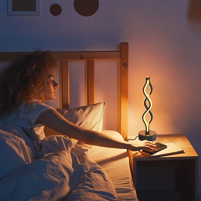 NUÜR Infinity Spiral LED Table Lamp Black, Dimmable Metallic Bedside Lamp with Touch Controller, 3 Colour Temperature, 15.8 Inch Height, Decorative Lamp for Home, Living Room