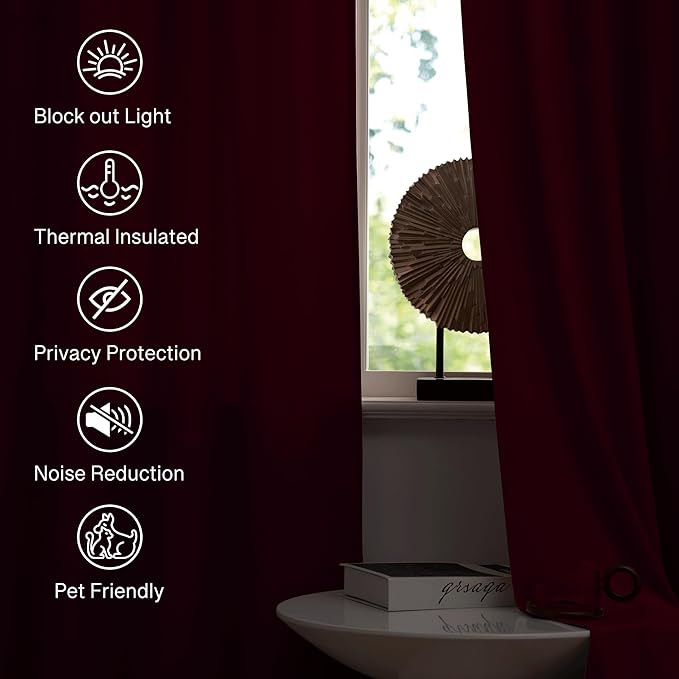 StangH Christmas Red Velvet Curtains 96-inch - Heavy-Duty Large Window Room Darkening Privacy Enhancing Panels for Home Theater/Film Room/Stage, Red, 52 x 96 inches, 2 Panels