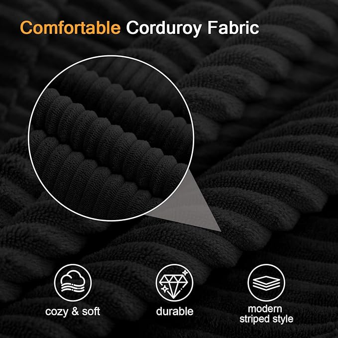 MeMoreCool Stuffed Round Pouf Ottoman Foot Rest, Floor Pouf Foot Stool with Soft Foam Chunk Filling, Round Small Ottoman Footstool Circle Footrest for Couch Living Room, Corduroy Black