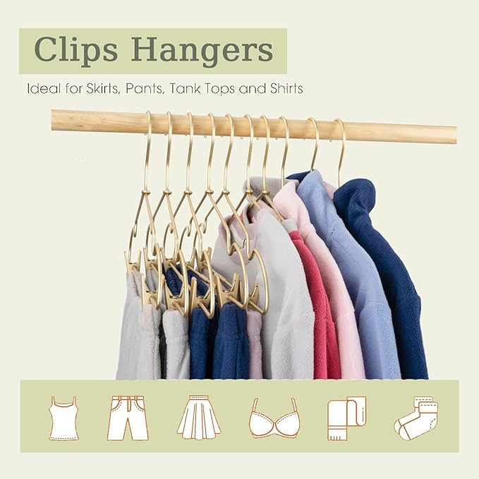 16.5" Adult Gold Metal Clips Pants Coat Clothes Hangers,30 Pack Coat Suit Closet Storage Display,Space Saving Standard Size Adult Clothing for Home Garment Clothes Shop