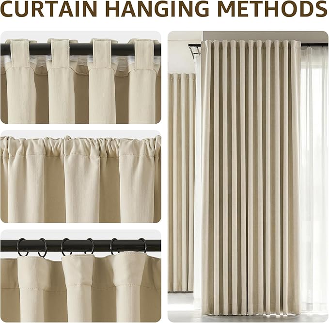 jinchan Chenille Blackout Curtains 84 Inches Long 2 Panels Beige Thermal Insulated Curtains for Bedroom Living Room Triple-Weave Noise Reducing Drapes Back Tab Full Privacy Window Curtains 50x84 Inch