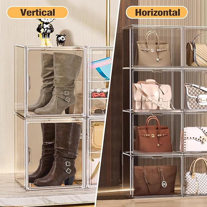 X-Large Acrylic Display Case Size 14 Sneaker Shoe Box with Magnetic Lid, Transparent Stackable Figure Display Case Clear Large Collectibles Showcase, Protection Organizer, 1 Pack