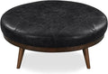POLY & BARK Gio Ottoman – 30” Round with Feather-Down Topper – Full-Grain Leather Upholstery – Couch Ottoman for Living Room – Italian Leather in Onyx Black
