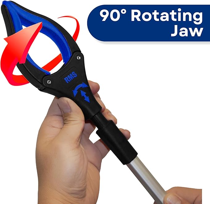 RMS 34 Inch Extra Long Reacher Grabber - Foldable Gripper and Reaching Tool with Rotating Jaw