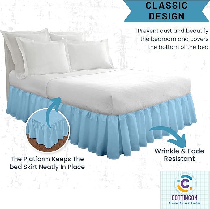 Cottingon Ruffled Bed Skirt with Split Corners-Dust Ruffle - 22" Drop 100% Microfiber Soft,Sheen & Luxurious Look - Bed Skirts (Light Blue -Full)