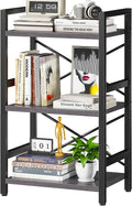 Homeiju Bookshelf, 3 Tier Industrial Bookcase, Metal Small Bookcase, Rustic Etagere Book Shelf Storage Organizer for Living Room, Bedroom, and Home Office(Grey) Patent Pending D29873033