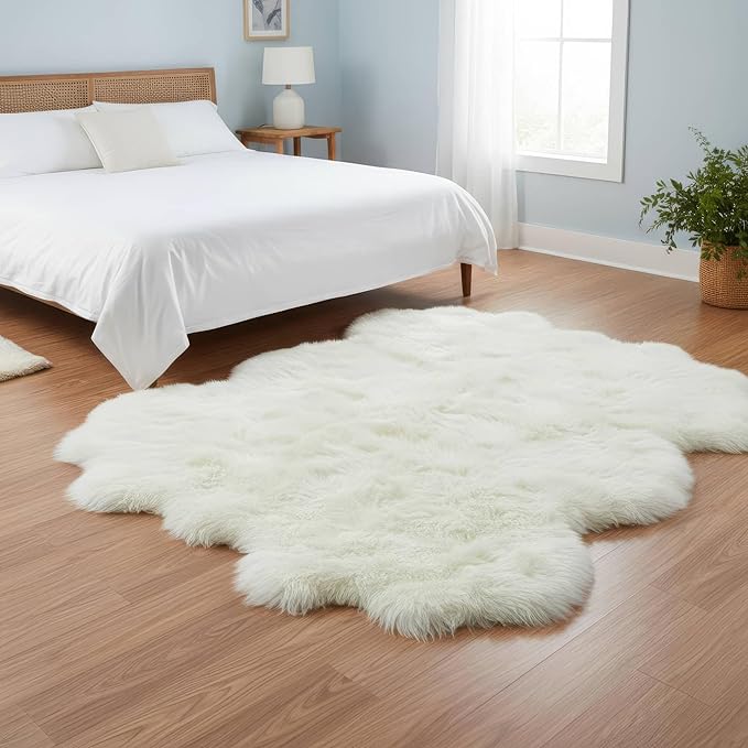 Premium Genuine Super-Soft Sheepskin Rug Large Six Pelt Natural Non-Dyed Fur, 5ft. x 6ft.