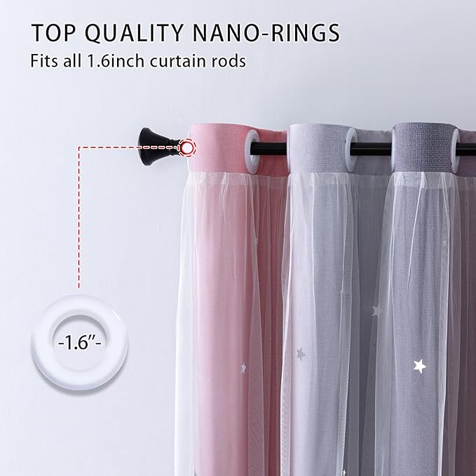 XiDi Pink and Grey Star Blackout Curtains for Kids Rooms Girl Princess Curtain for Daughter Bedroom Window (Pink Grey, W52 X L63)