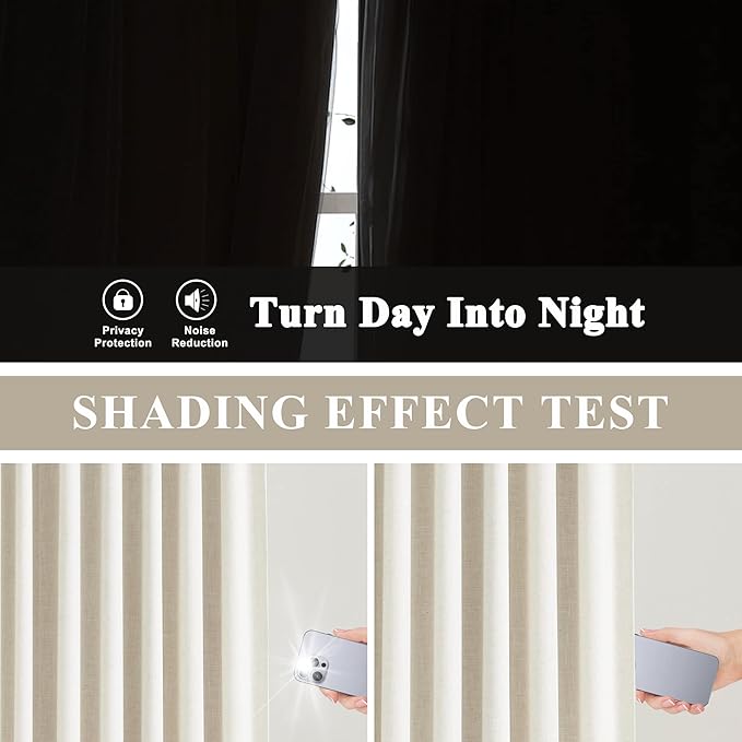 Vision Home Natural Linen Full Blackout Curtains 84 inch Length for Bedroom Living Room Darkening Soundproof Window Panels Thermal Insulated Rod Pocket Back Tab Farmhouse Drapes 56" Wx84 Lx2