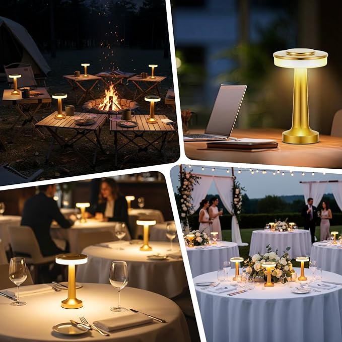 VIHOSE Cordless Table Lamps LED Portable Rechargeable Table Lamp with Touch Sensor 3 Color Dimming up to 15 Hours Battery Desk Light for Restaurant Nursery Living Room(Gold,24 Pcs)
