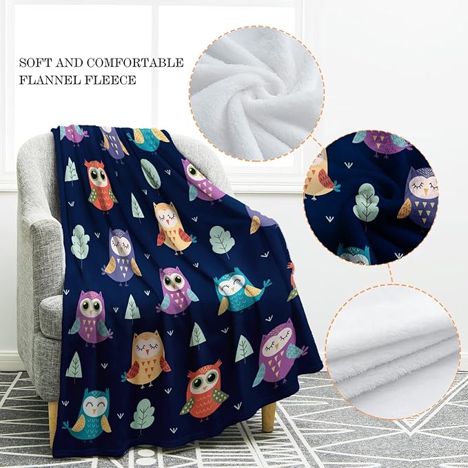 Jekeno Owl Blanket Gifts for Women Men Kids Girls Mom Halloween Christmas Birthday Gifts Home Bedroom Living Room Mother's Day Easter Decor Soft Cozy Lightweight Throw Blankets Navy Blue 50"x60"