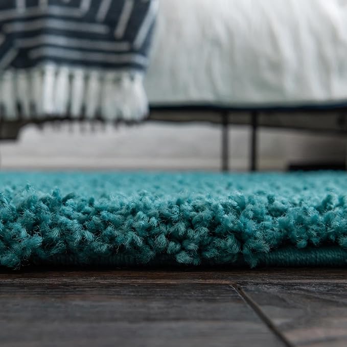 Unique Loom Solid Shag Collection Area Rug (5' 3" x 8' Oval, Deep Aqua Blue)