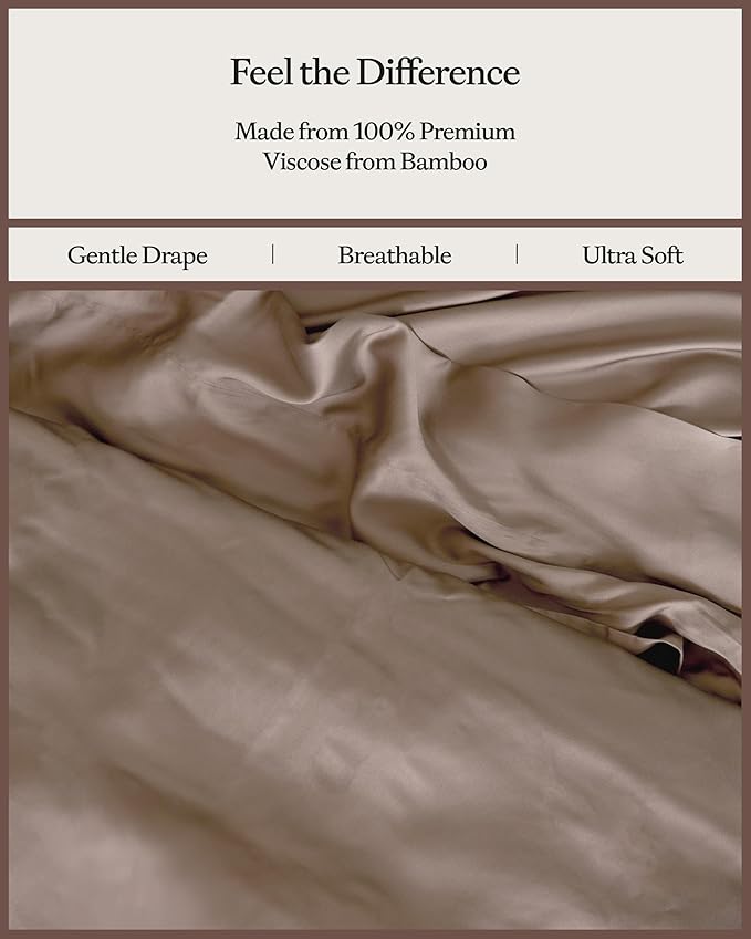 Cozy Earth Luxury Bed Sheet Set - 100% Viscose from Bamboo Fabric, Ultra-Soft & Breathable, Fits Regular & Deep Pocket Mattresses up to 20" - 5 Pieces Split King Sheet Set Walnut