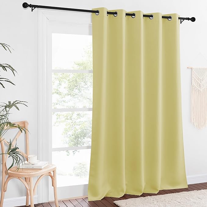 NICETOWN Sliding Door Window Treatment Blackout Patio Door Curtain Panels, Privacy Thermal Drapes for Bedroom Living Room Department with Grommet Top (Paler Yellow, W66 x L110)