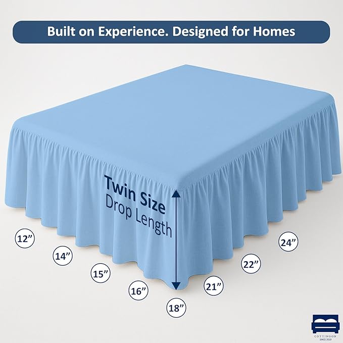 Cottingon Bed Skirt Twin 16" Drop with Split Corners, 100% Microfiber Soft and Stylish, Dust Ruffle with Platform, Light Blue