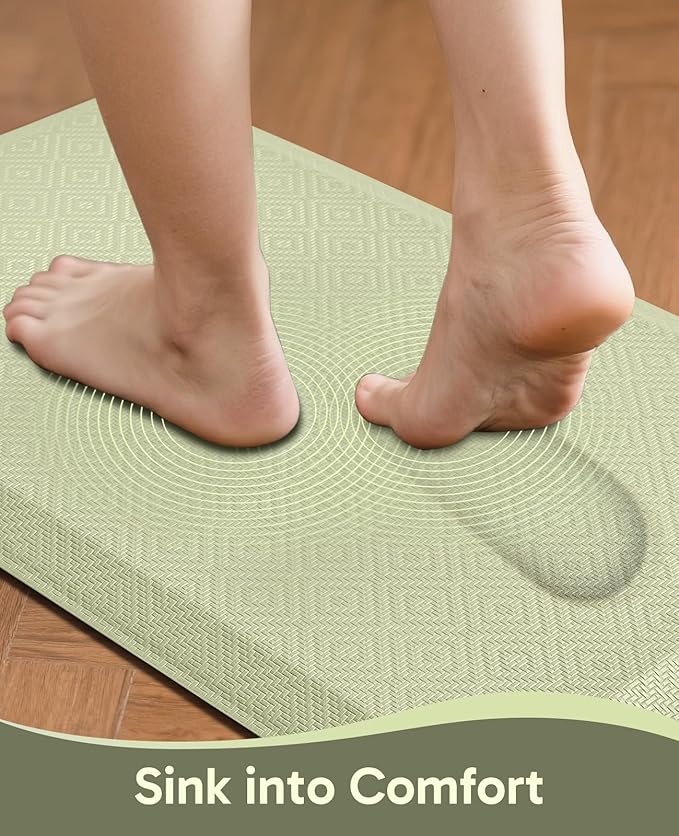 Ophanie Kitchen mats for Floor, 3/4 inch Thick, Kitchen Rugs, 20''x48'' Anti Fatigue Standing Cushioned Mat, Waterproof,Comfort Ergonomic mat for Office, Home, Sink, Sage Green Non-Slip Bottom