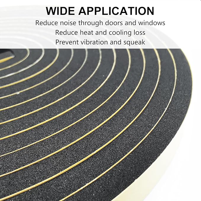 Weather Stripping Door Seal Strip, Strong Adhesive, Weatherproof, Reduce Noise, Gap Filler, Foam Insulation Tape for Doors and Windows (1/2 in x 1/4 in x 26 Ft)