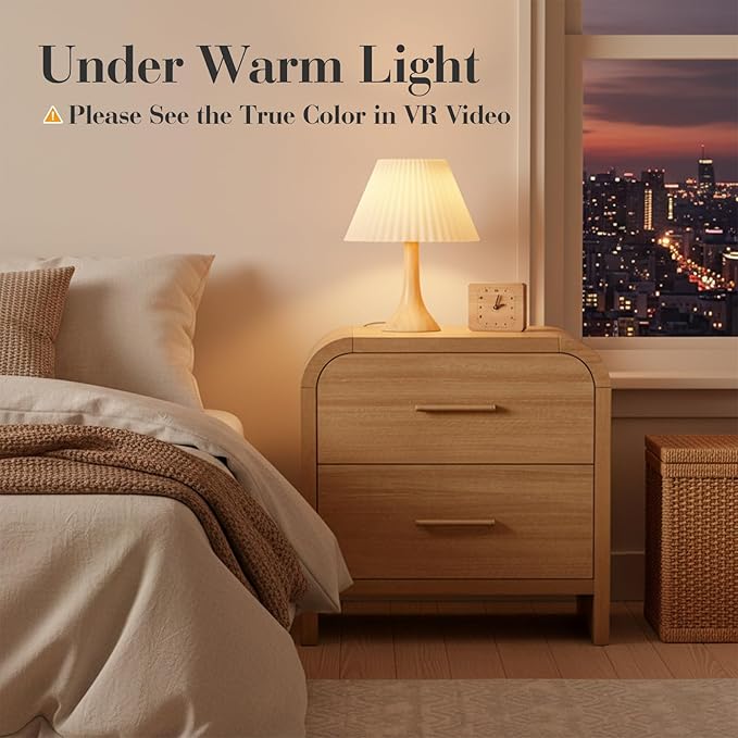 Night Stand [Unique Curved Profile] [FSC-Certified Wooden Board] 2-Drawer Nightstand 24" H Metal Handle Modern Sturdy Bedside Table Side Table End Table