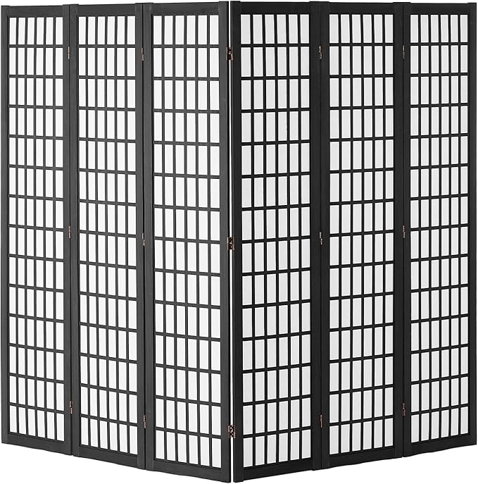 VEVOR Room Divider, 6 Panel Japanese Room Divider, Folding Privacy Screen Indoor, Portable Partition Dividers and Decoration Screens, for Room Separation, Home, Office, Restaurant & Bedroom (Black)