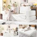 79'' Convertible Sleeper Sofa Bed, 3-in-1 Foldable Floor Couch with Corduroy Upholstery, No Assembly Loveseat, Light Brown Lounge Mattress for Living Room, Studio, Guest Room (White)