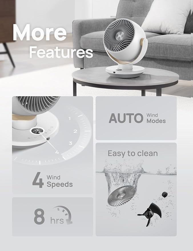 Dreo Fan for Bedroom, Desk Air Circulator Fans with Remote, 11 Inch Table Fan for Whole Room, 60ft Powerful Airflow, 120° Vertical Manual and 90° Oscillating, 4 Speeds, 8H Timer, 28dB Quiet, Home