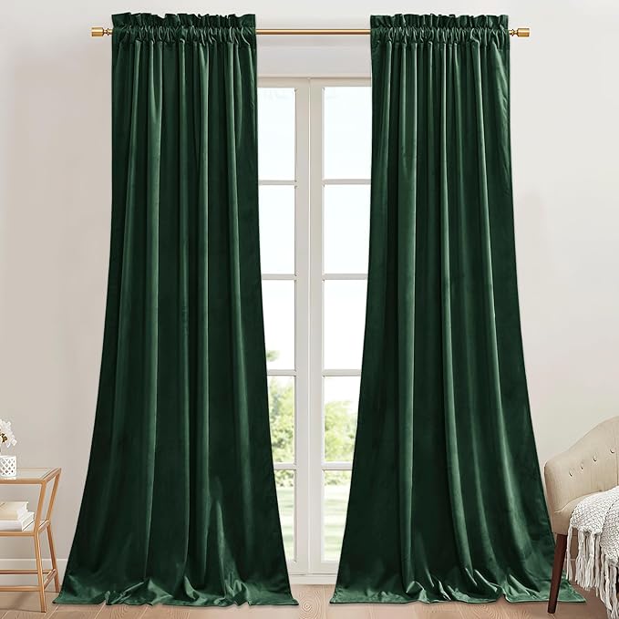 StangH Dark Green Curtains 96 inches for Living Room, Soft Smooth Velvet Blackout Noise Reducing Window Panels Christmas Home Decor for Bedroom/Kids/Party, W42 x L96, 2 Panels