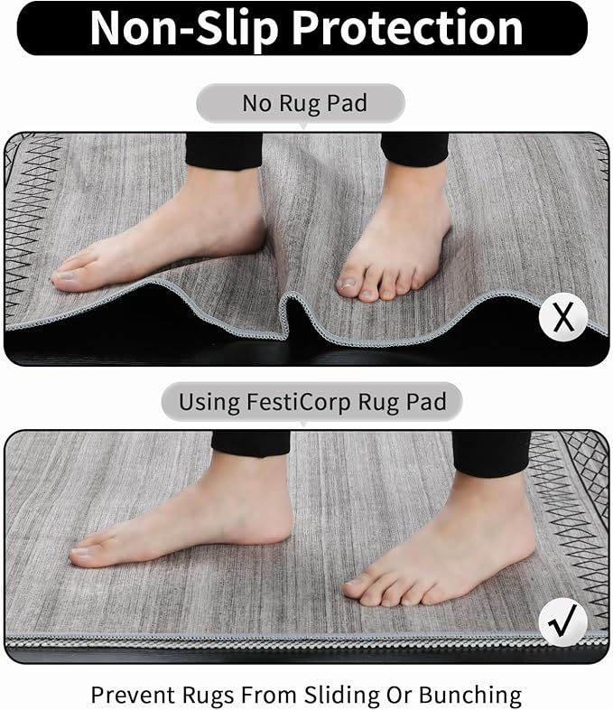 FestiCorp Non Slip Rug Pads 8x10 Ft Non Skid Rug Pad Gripper, Anti-Slip Carpet Rug Mats for Under Rugs and Hard Surface Floors