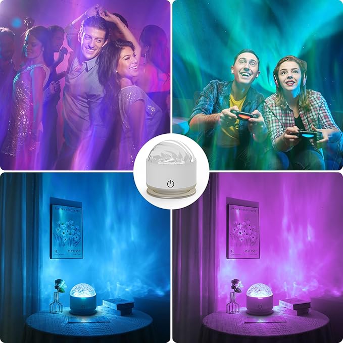 Northern Light Projector, Battery Operated Aurora Night Light with Timer Function, 13 Colors Galaxy Lamp Ripple Ceiling Projector Mood Ambient Lighting for Bedroom Adults Kids Room Girl Gift