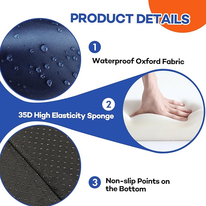 Foldable Fall Protection Mat for Elderly Blue Waterproof Non Slip Floor Mats with High-Resilience Foam 72 * 24 * 2 Inch Bedside Floor Mats for Elderly, Handicap, Senior