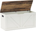 Timberer 39.4" Storage Chest, Wooden Storage Bench, Large Storage Trunk with 2 Safety Hinges, Entryway Shoes Bench for Living Room, Bedroom, Brown and Rustic White
