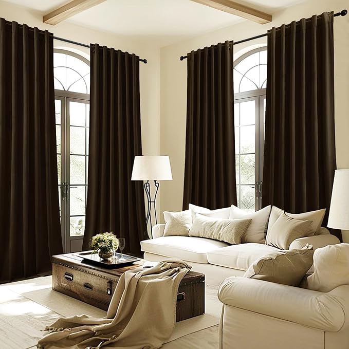 AUSSPVOCT Brown Velvet Curtains 84 Inches for Bedroom, Room Darkening Drapes Super Soft Elegant Thermal Insulated Soundproof Window Curtains for Living Room, Back Tab Rod Pocket, W52 x L84, 2 Panels