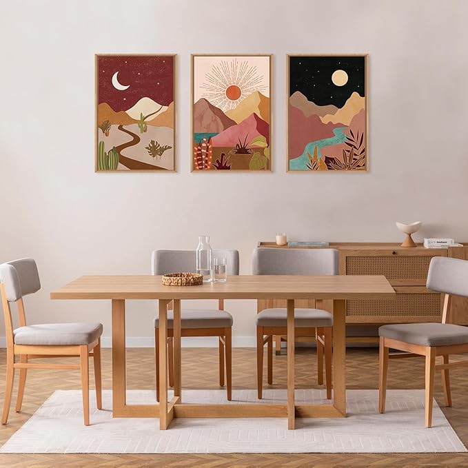 LHIUEM Large Boho Southwest Mountain Framed Canvas Wall Art,Abstract Desert Colorful Wall Decor,Nature Moon and Sun Wall Painting,Bohemian Artwork for Living Room,Bedroom,Dining Room,Office -16"x24"x3