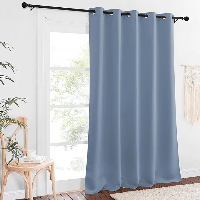 NICETOWN Blackout Stone Blue Curtain 102 inches Length, Grommet Thermal Curtains Cold/Light/Sound Blocking Solid Window Drape for Bedroom/Living Room (W66 x L102, 1 Panel)