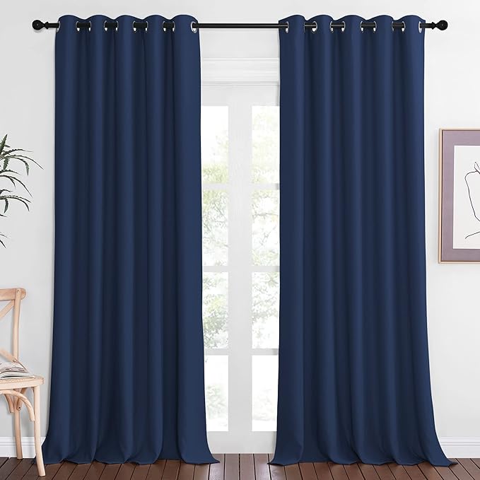 NICETOWN Blackout 110 inch Sliding Door Curtain, Grommet Thermal Insulated Room Darkening Window Treatment Divider for Bedroom/Living Room, Navy, W66 x L110, 1 Panel