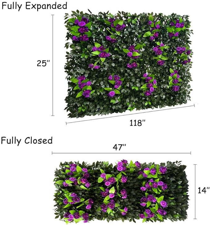Sumery Expandable Fence Privacy Screen for Balcony Patio Outdoor,Decorative Faux Ivy Fencing Panel,Artificial Hedges (Single Sided Leaves) (4, Branches -Purple Rose)