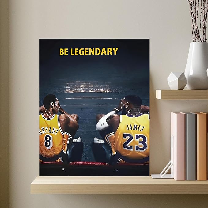 Kobe Bryant and LeBron James Canvas Wall Art Print Poster, Be Legendary Inspirational Sports Picture Artwork, Motivational Mamba Mentality Wall Decor for Home Office Gym Living Room, Framed 20x24inch