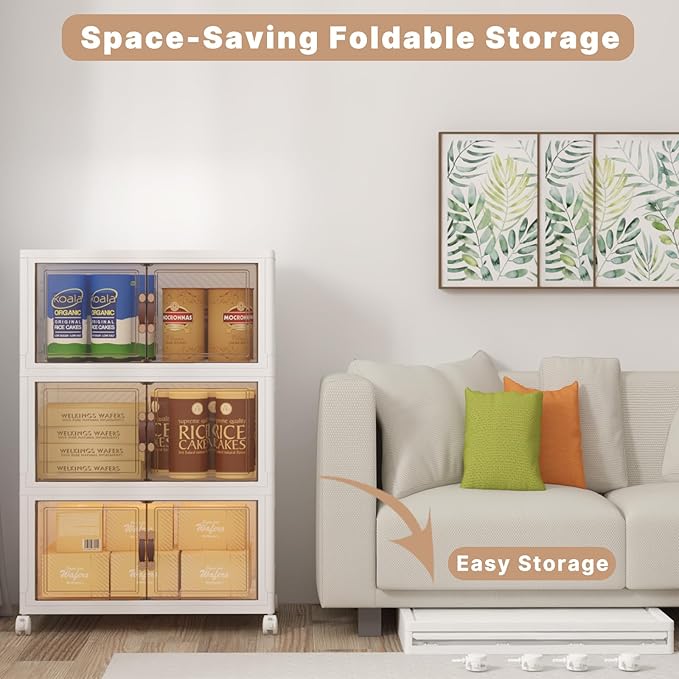 Extra Large Stackable Storage Bins with Lids & Wheels, Foldable Plastic Storage Bins (White, 360QT-120QT/30GAL*3Pack)