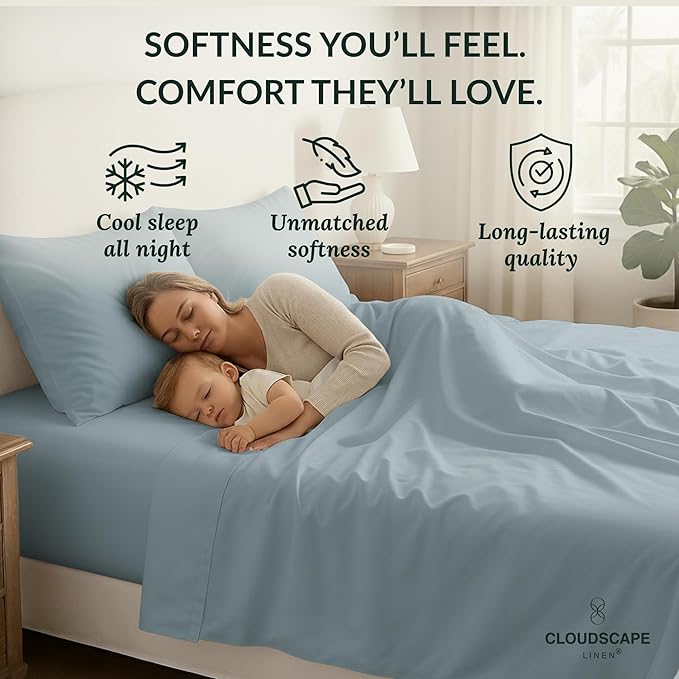 Cloud Scape Linen 100% Egyptian Cotton King Sheets Set – 400 Thread Count, 4-Piece Soft Hotel Quality Bedding Set,Deep Pockets up to 16”, French Blue