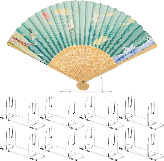Roowest 8 Pcs Acrylic Fan Display Stand Folding Japanese Chinese Hand Fan Stand Easel Foldable Handheld Display Base Organizer (Clear)